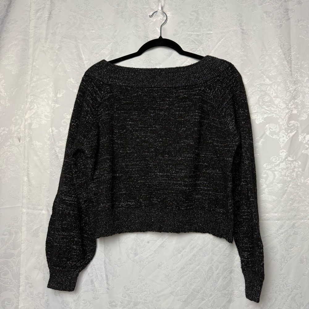 Divided Long Sleeve Black and Silver Glitter Sweater Size Medium‎